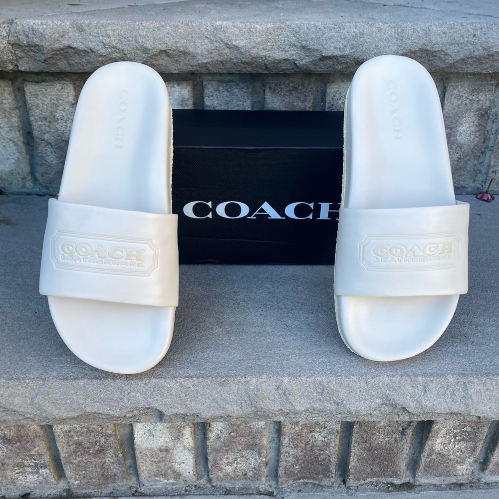 COACH ALEXIS LEATHER SANDAL 7.5 Women's Slide Slip On Open Toe Summer White New